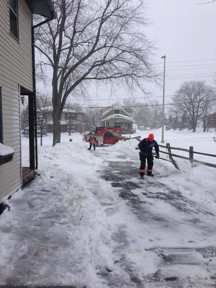 An elderly man suffered a heart attack while shoveling the ice and snow in the driveway of his house. The paramedics rushed him to the hospital and then they returned to his house to shovel the ice and snow for him.