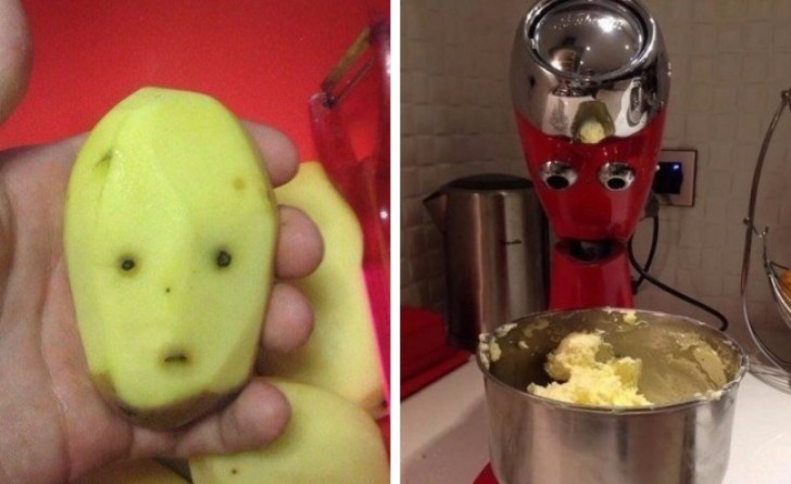 Faces that appear in the kitchen.