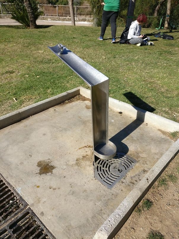 Ein Wasserspender, der menschliche und tierische Bedürfnisse befriedigt. Das sollte es doch in jedem Park geben...