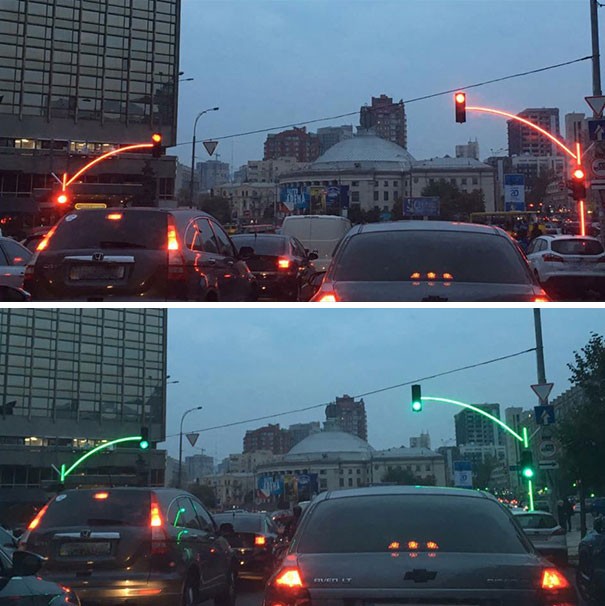 In Ukraine, it is impossible to get distracted or miss seeing the color of the traffic lights!