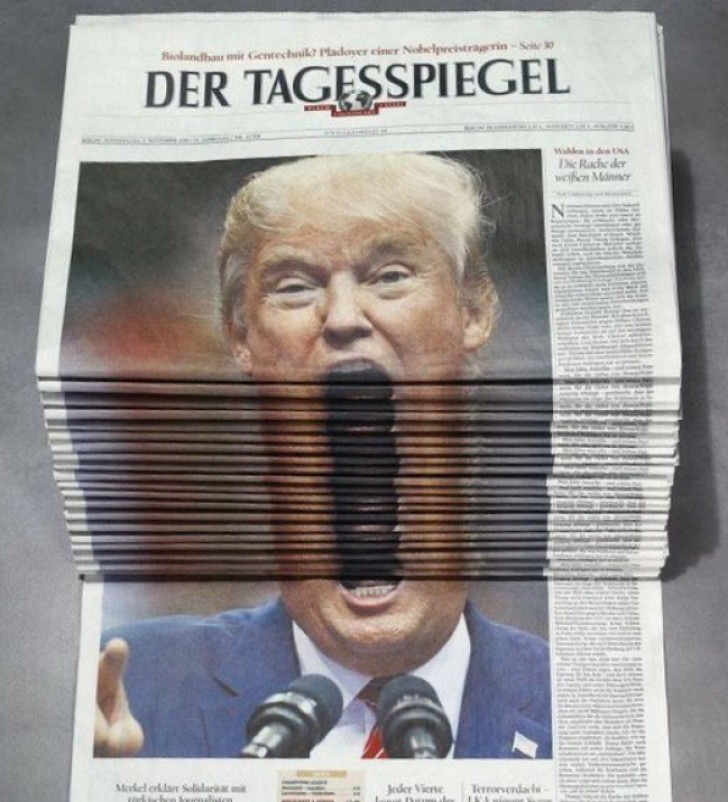 An interesting positioning of newspapers that creates a curious perspective!