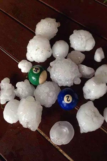 Hail can exceed the size of a billiard ball.