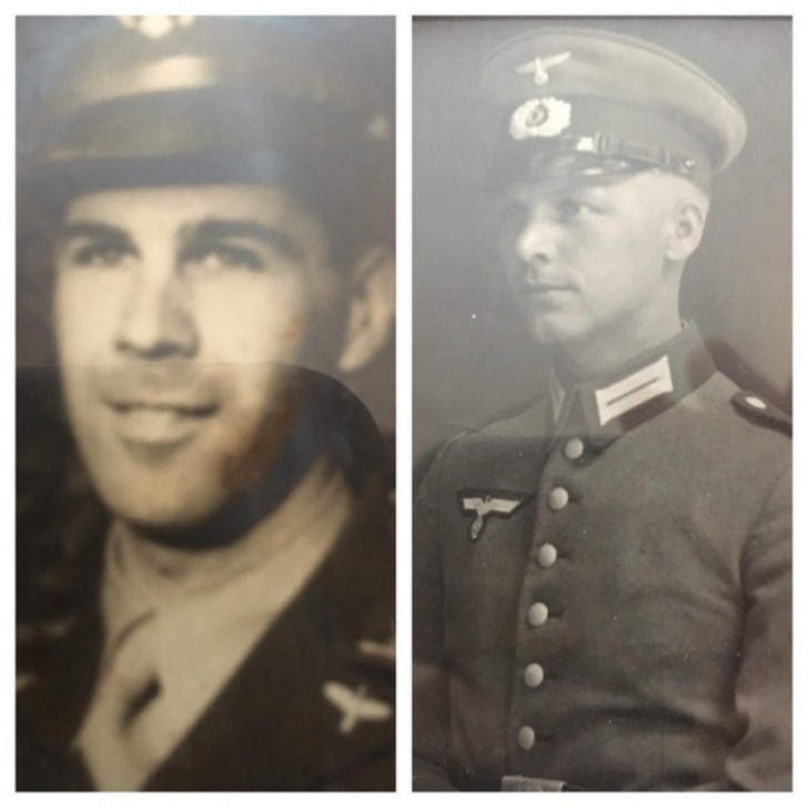 6. Foto's van zijn twee opa's beiden soldaten die hebben gevochten in de Tweede Wereldoorlog... tegen elkaar.