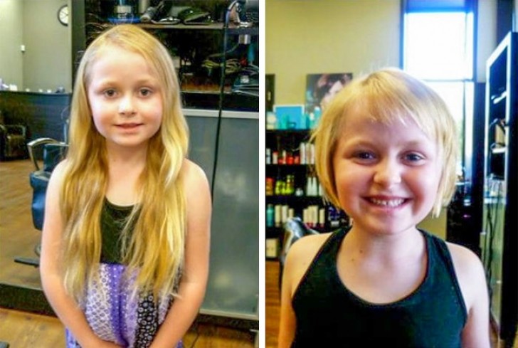 Ich könnte nicht stolzer auf meine Tochter sein. Mit 6 Jahren beschloss sie ihre Haare zu spenden, um Perücken herstellen zu lassen.
