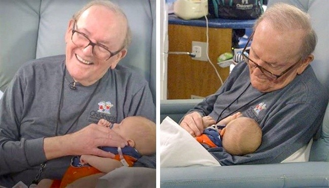 This retired man has dedicated his time to pampering and cuddling children in the intensive care unit at an Atlanta hospital for 12 years.