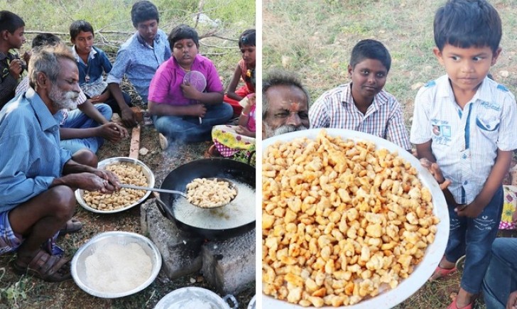 This man cooks enormous amounts of food to share it with others. Sometimes, it is shared with the other members of the village and sometimes with the poor.