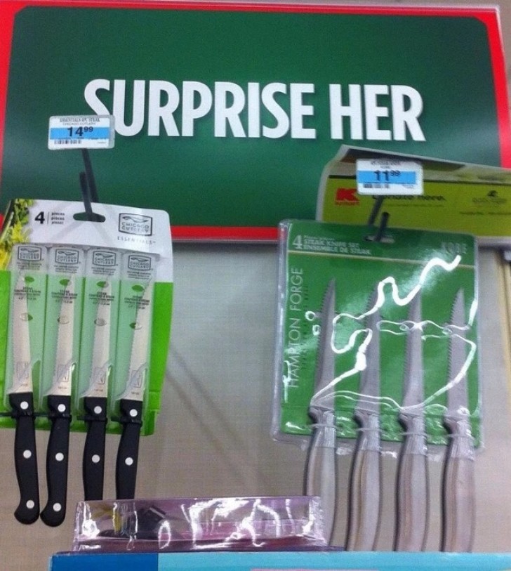 The link between the slogan "Surprise Her" and the position of the products for sale is, to say the least, shocking ... but you cannot help admiring the effect!