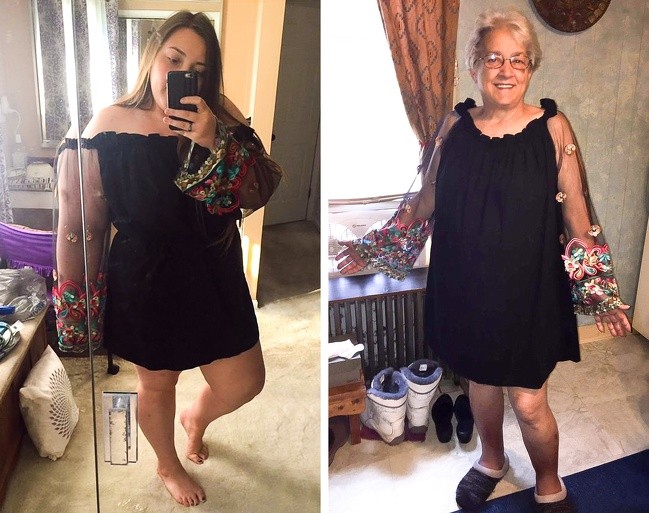 My grandmother and I decided to wear the same dress to my cousin's wedding. The sad thing is that it looks better on her!"