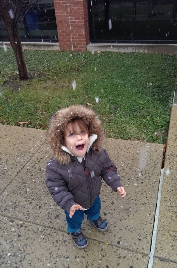 All the excitement of seeing snow for the first time!