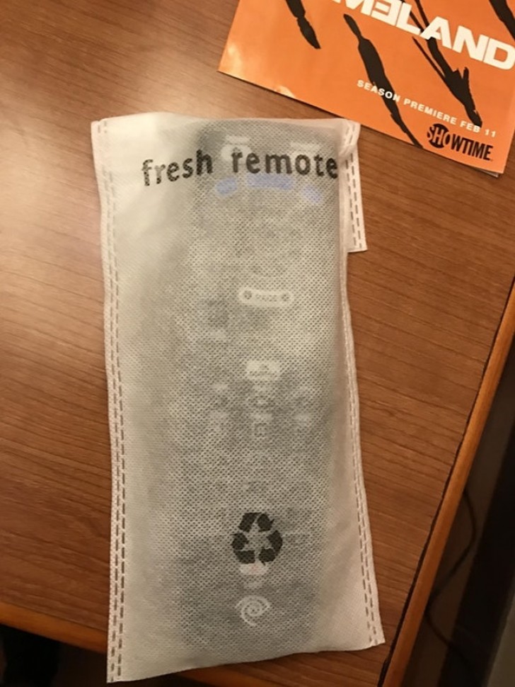 In this hotel, when new clients enter their rooms they are provided with a sanitized remote control.