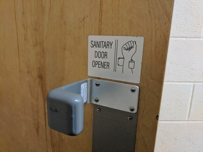 Handle to open the door of a public bathroom without getting your hands dirty again.