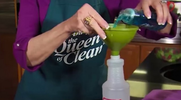 Pour the vinegar and detergent into the spray bottle using the funnel. Then mix it by gently rolling the spray bottle in your hands, so that you do not produce soap bubbles.