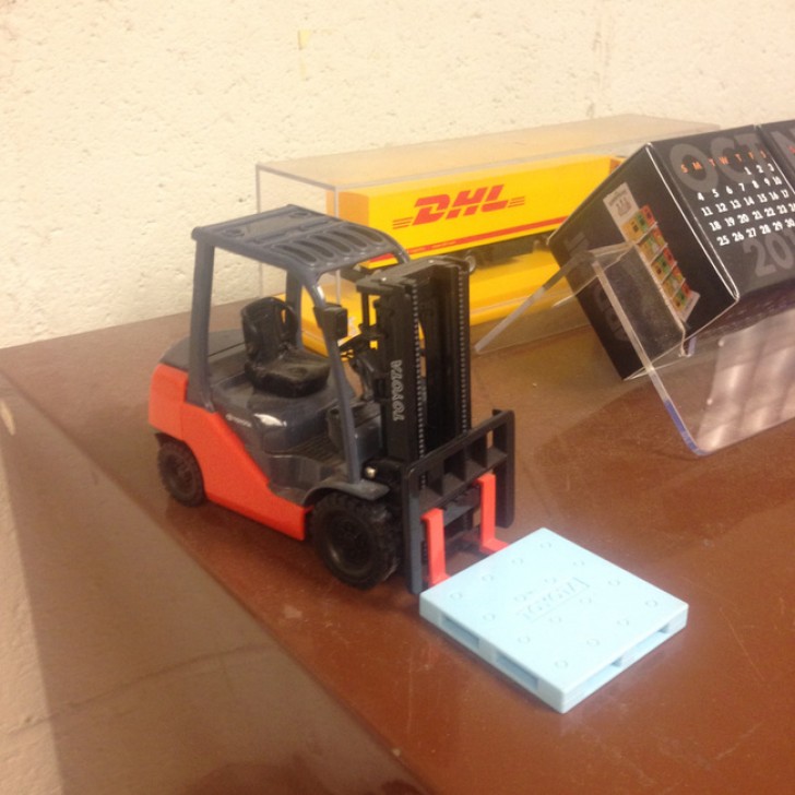 A small forklift that is the equivalent of great fun in the office.