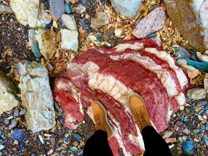 Une pierre qui ressemble à une tranche de bacon.
