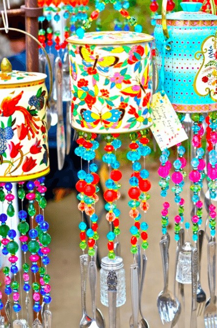 6. A creative and colorful wind chime for the garden.