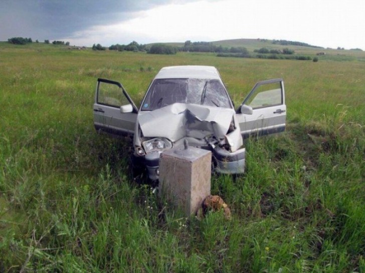 20. When there is only one cement field marker in the whole field ... and you run right into it!