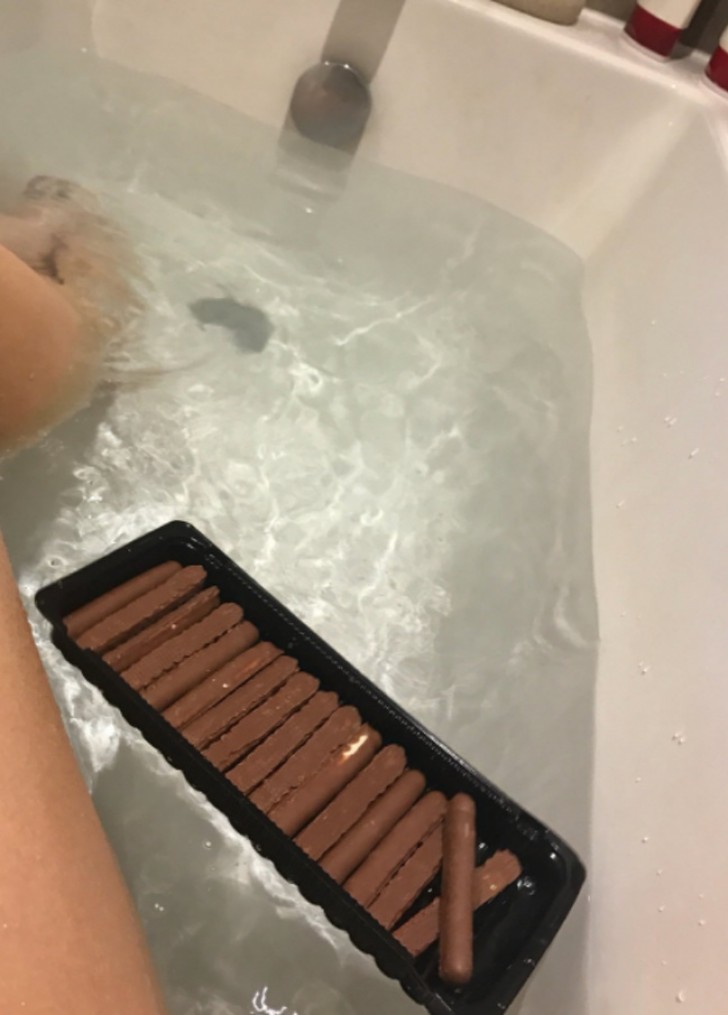An interesting discovery is that chocolate fingers float in bath water!
