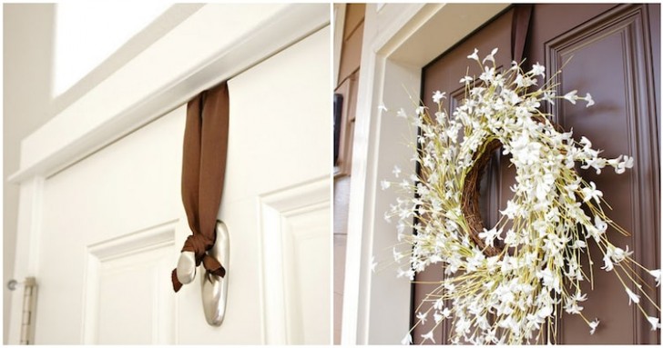 Use a self-adhesive hook attached to the back of the door to hold seasonal decorations in place.