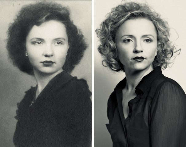 7. Mia nonna in una foto del 1944 e io in posa come lei nel 2015.