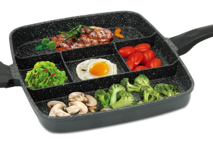 24. Non-stick frying pan with compartments.