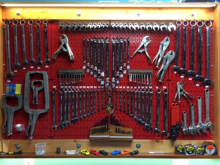 5. Arrange work tools, such as wrenches and pliers, in an orderly manner ... using a perforated panel