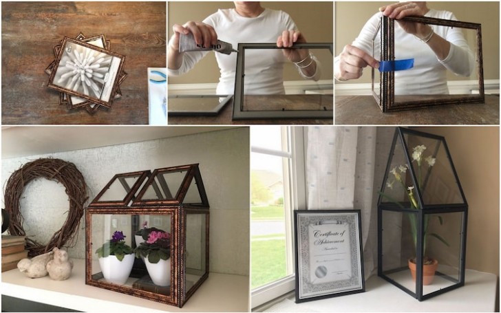 13. Create a terrarium from assorted glass picture frames. Here is the beautiful result!
