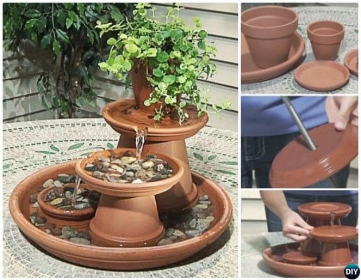 12. Une fontaine avec des vases et des soucoupes.
