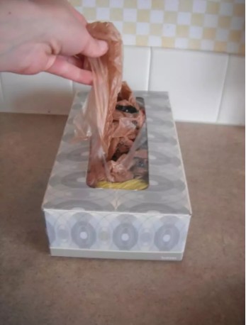 13. Conservar las bolsas para lo humedo en un dispensador para pañuelos de papel