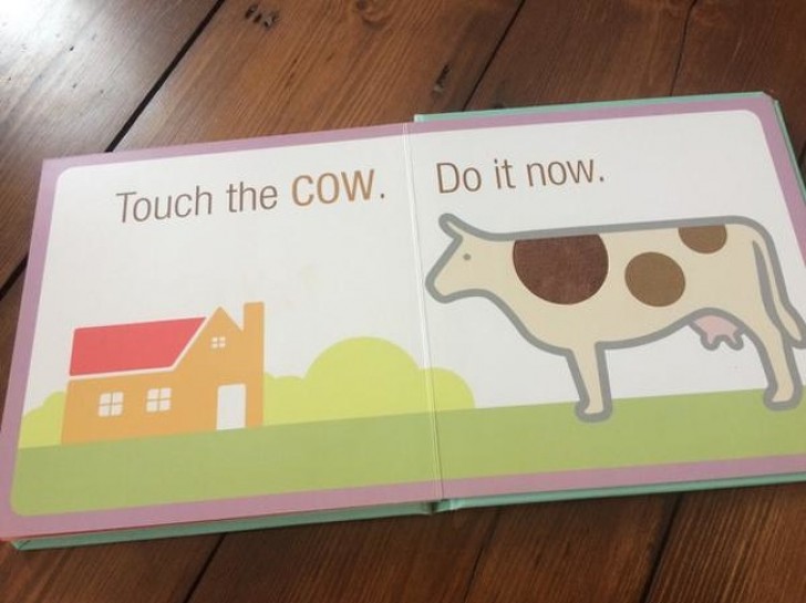 Komische Töne in einem Kinderbuch ("Fass die Kuh an. Tu es jetzt")