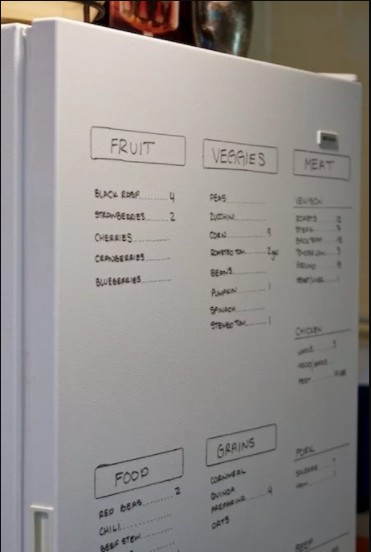 Potete applicare una lavagna sul frigorifero per appuntare le scorte di cibo, il menù della settimana o la lista della spesa.