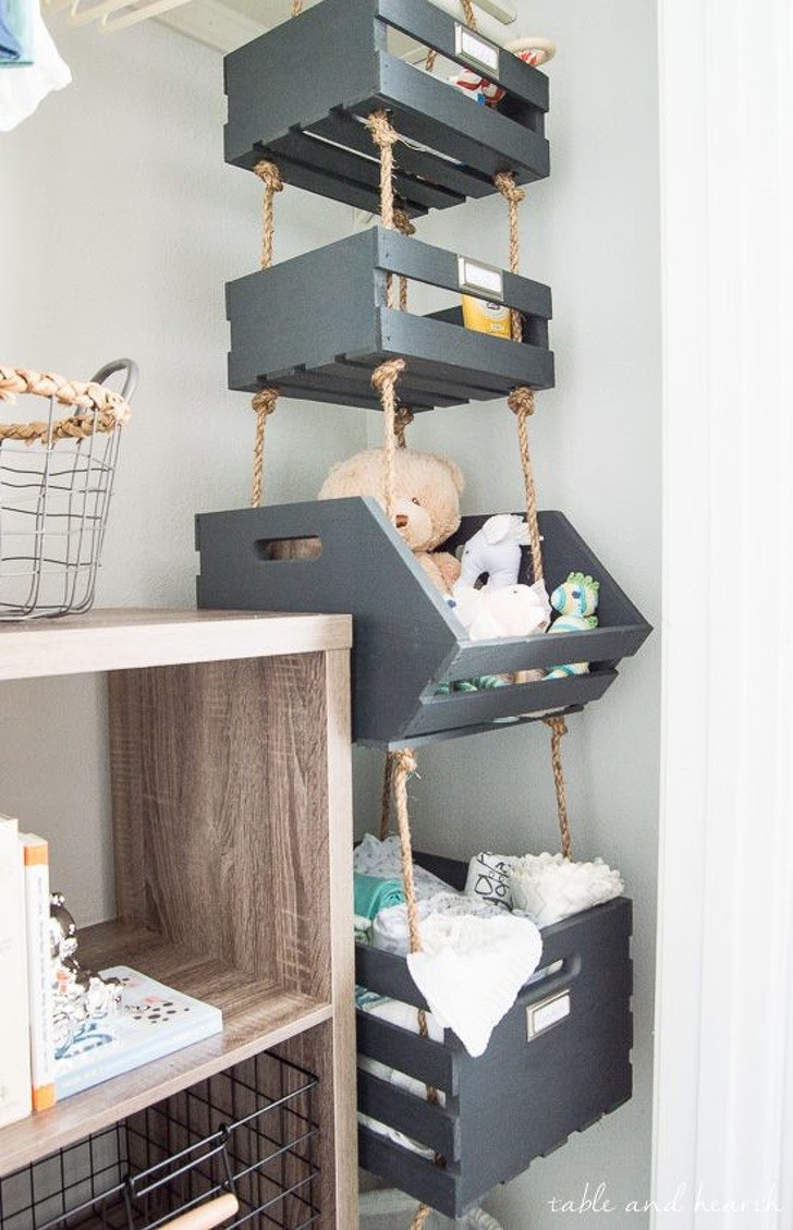 8. This piece of furniture made from wooden boxes provides storage space in a child's room, but not only!