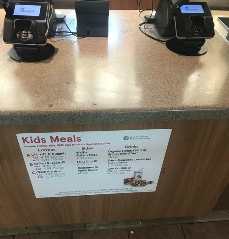 15. The children's menu is posted at a child's height.