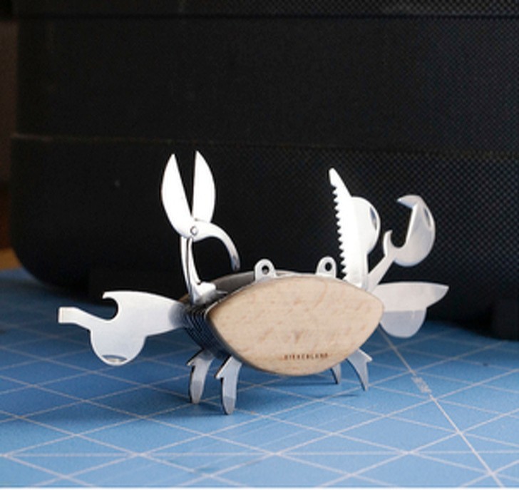 A stainless steel multitool crab.