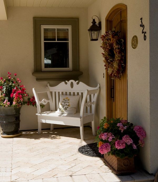 The addition of a seat with colorful and fragrant flowers create a corner of paradise.