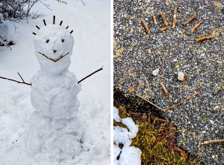 Le bonhomme de neige a fondu, mais son visage ne va pas disparaître.