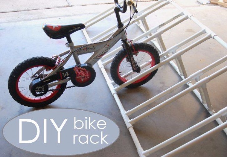 8. A DIY bike rack made with PVC pipes.