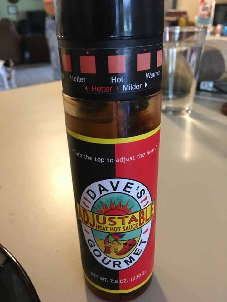 This special bottle allows you to adjust the hotness of the sauce it contains.