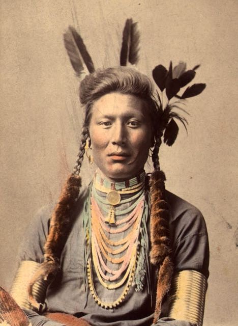 Alter Koyote des Stammes der Crow. Foto aus 1879, coloriert 1910.