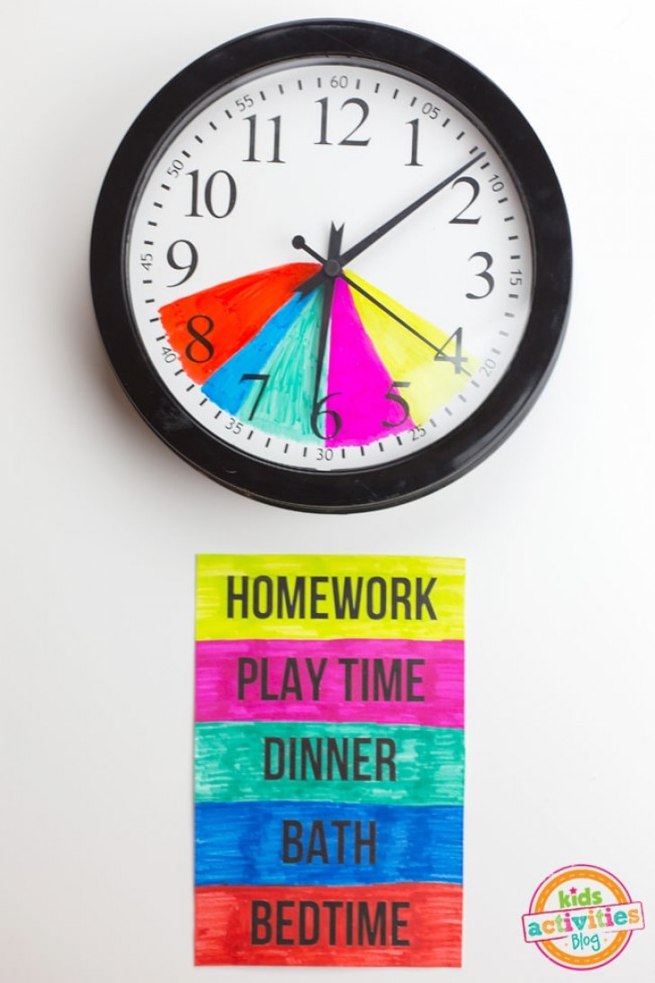 Como se organizan despues de la escuela? Este reloj restituye una imagen clara de las cosas de hacer tambien a quien todavia no sabe como leer la hora!