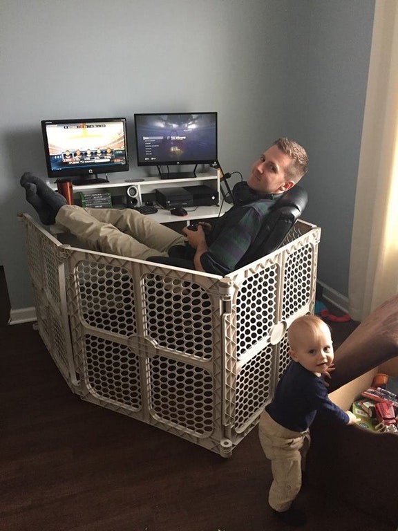 "I can never play video games without being disturbed, because of our baby son, but now I have found the solution."