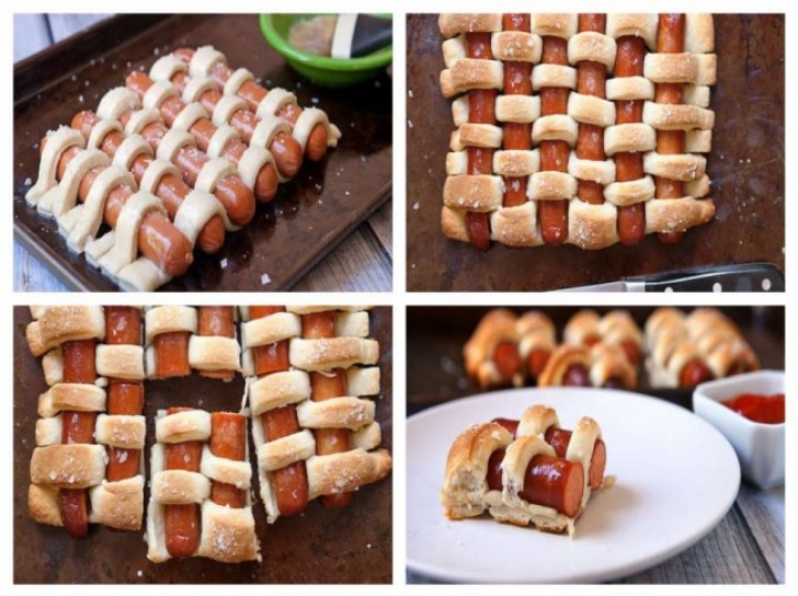 Here is how a würstel and puff pastry checkerboard is made! Ready to serve an aperitif?