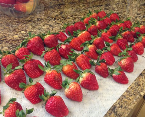 Voordat je de aardbeien in de koelkast legt, moet je ze goed drogen.