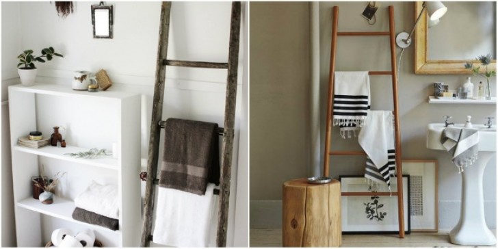 A REALLY original idea for hanging towels? Use an old wooden ladder upcycled for a new use!