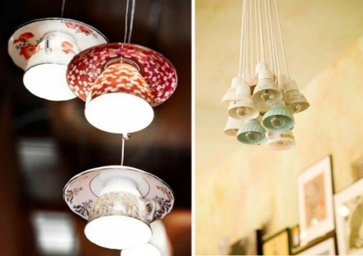 8. Many unused teacups and saucers can be transformed into original chandeliers!