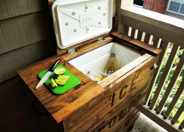 18. A freezer made from wooden pallets.