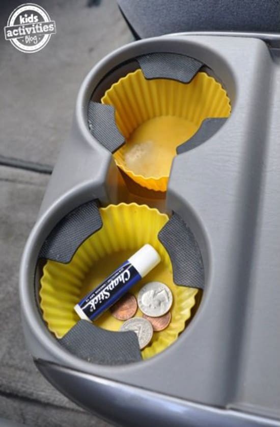 Protect storage spaces by inserting silicone or paper cupcake liners --- cleaning them will also be much easier!