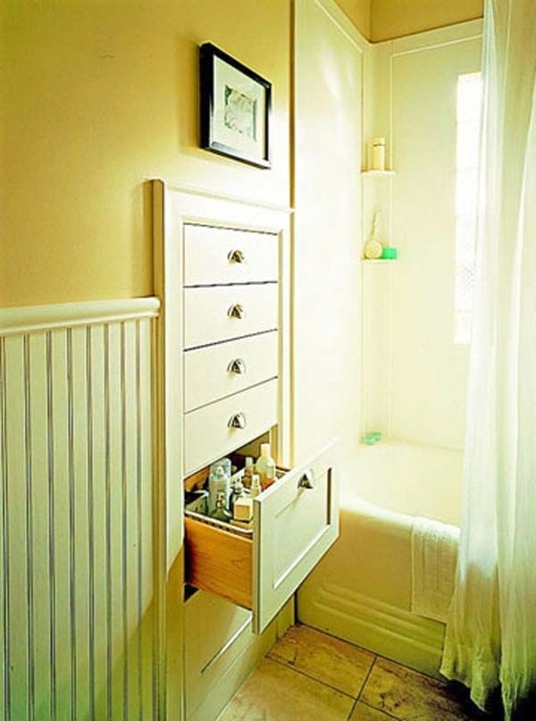 14. Drawers in the walls are as practical as built-in closets, but take up less space!