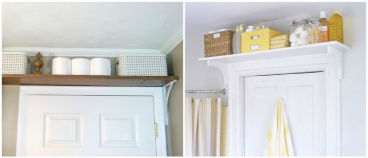 1. Create a shelf above the bathroom door to fully exploit all the space available!