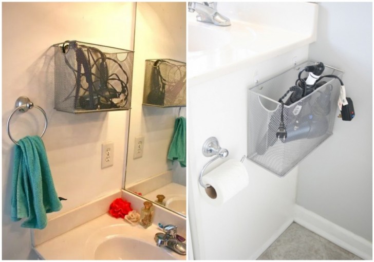 11. Even a simple metal mesh basket can be very useful when hung on the wall in the bathroom.
