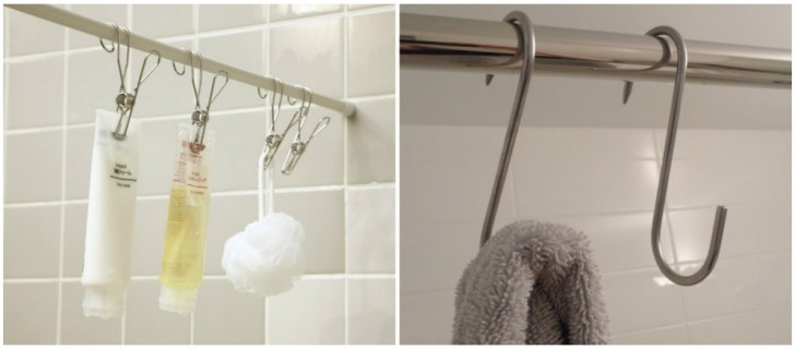 12. Put hooks on the shower curtain rod and you will not be able to do without them!